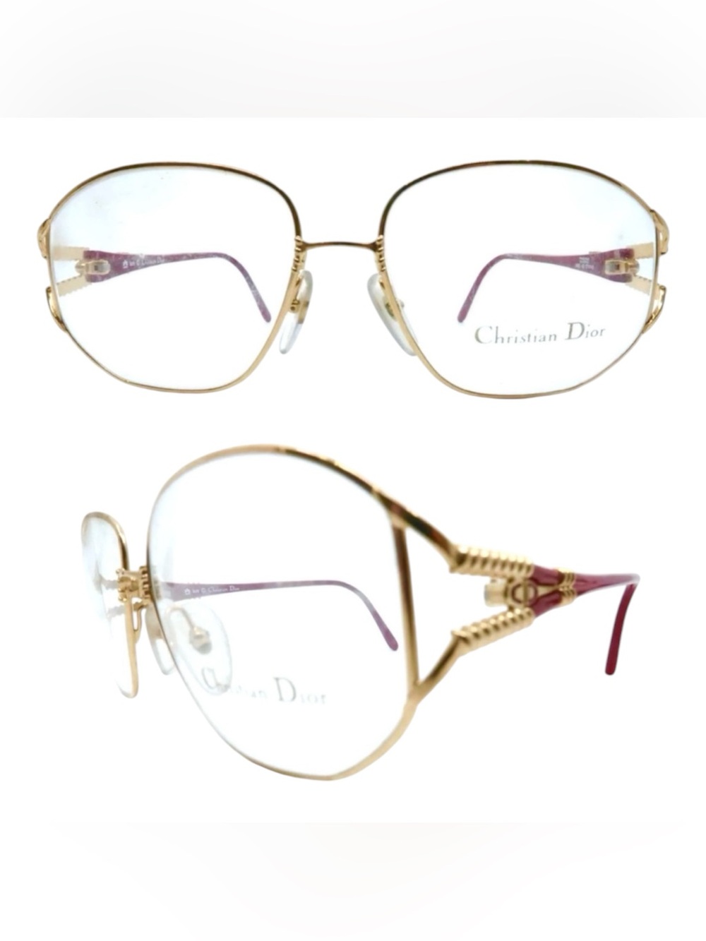 Fab Christian Dior 1980’s Gold Metal Eyeglasses Frames w/ Red Temples, Austria